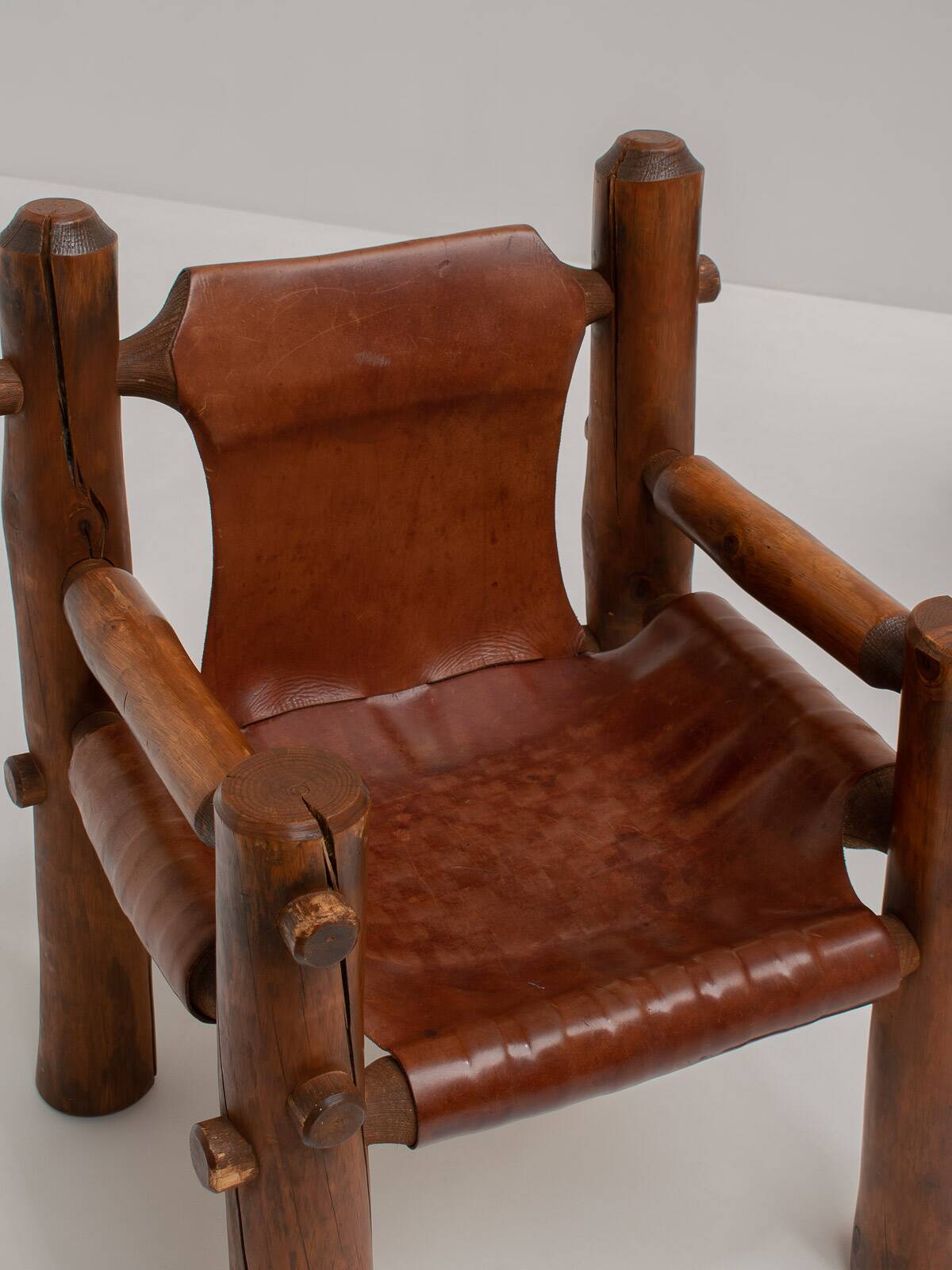 Brutalist Armchairs in Saddle Leather, Hungary, 1970s