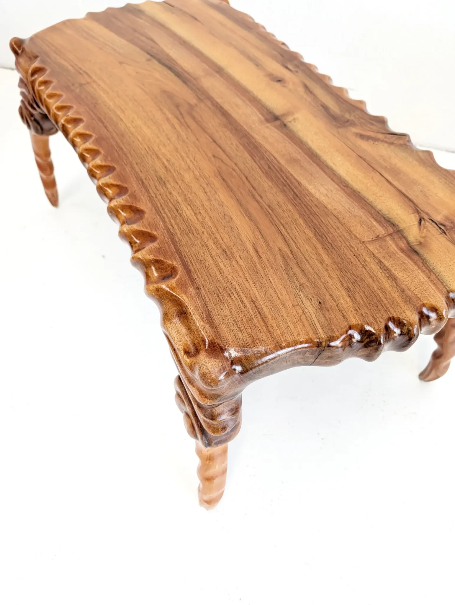 Handcarved sculptural suar wood coffee table 1960s
