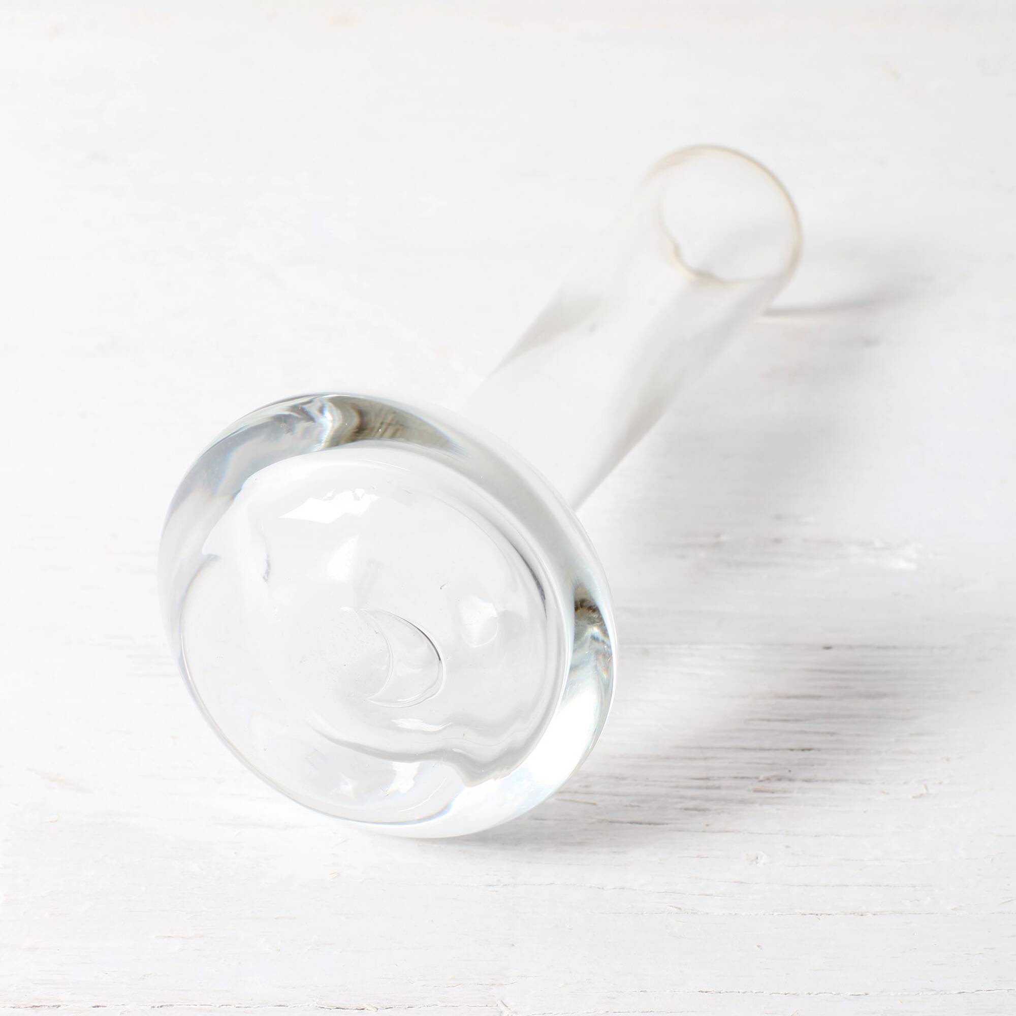 Small Vintage Clear Single Flower Glass Vase / Pukeberg / Sweden / 1960s