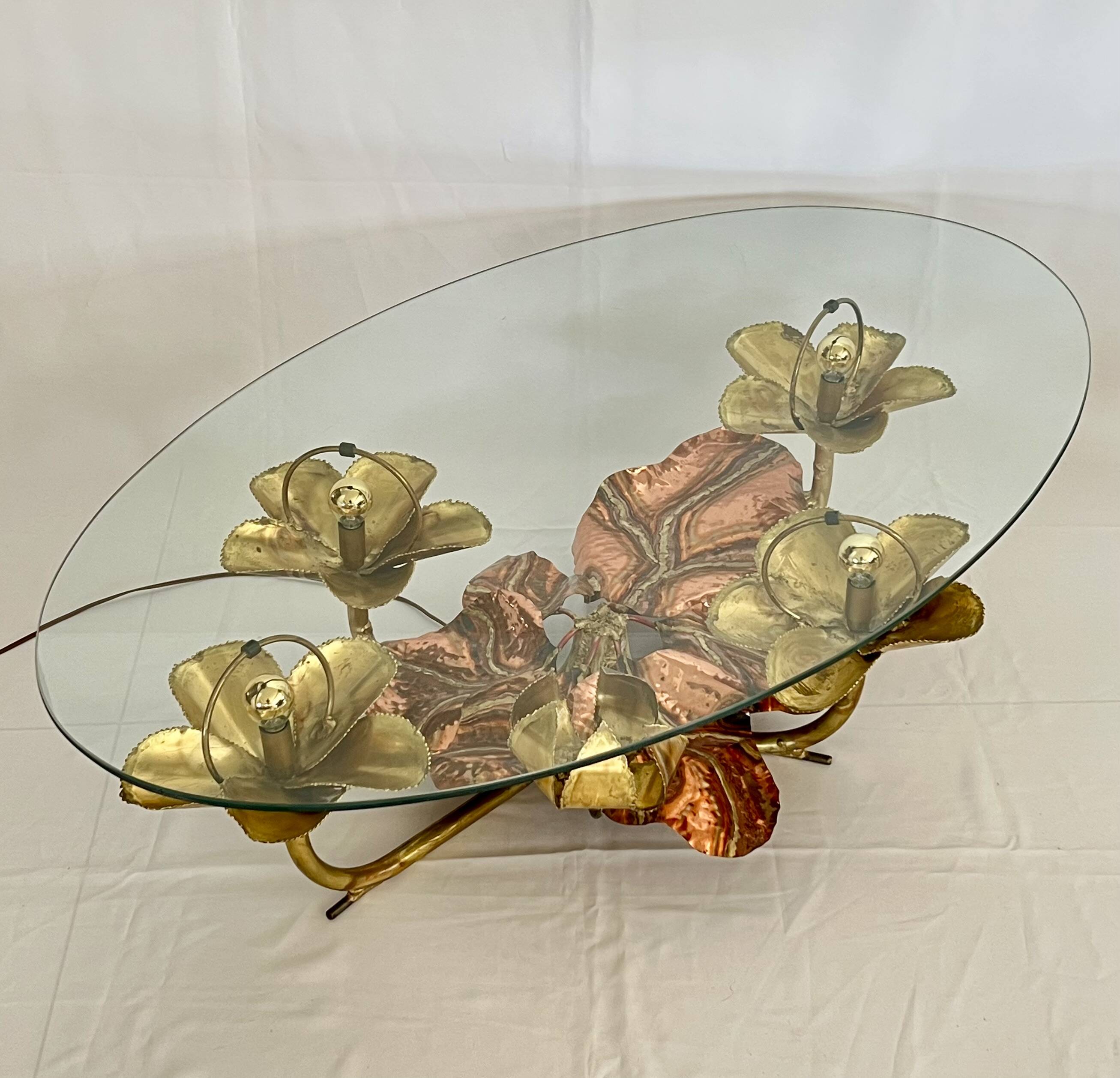 Sculptural coffee table with lighting by Henri Fernandez, France 70s