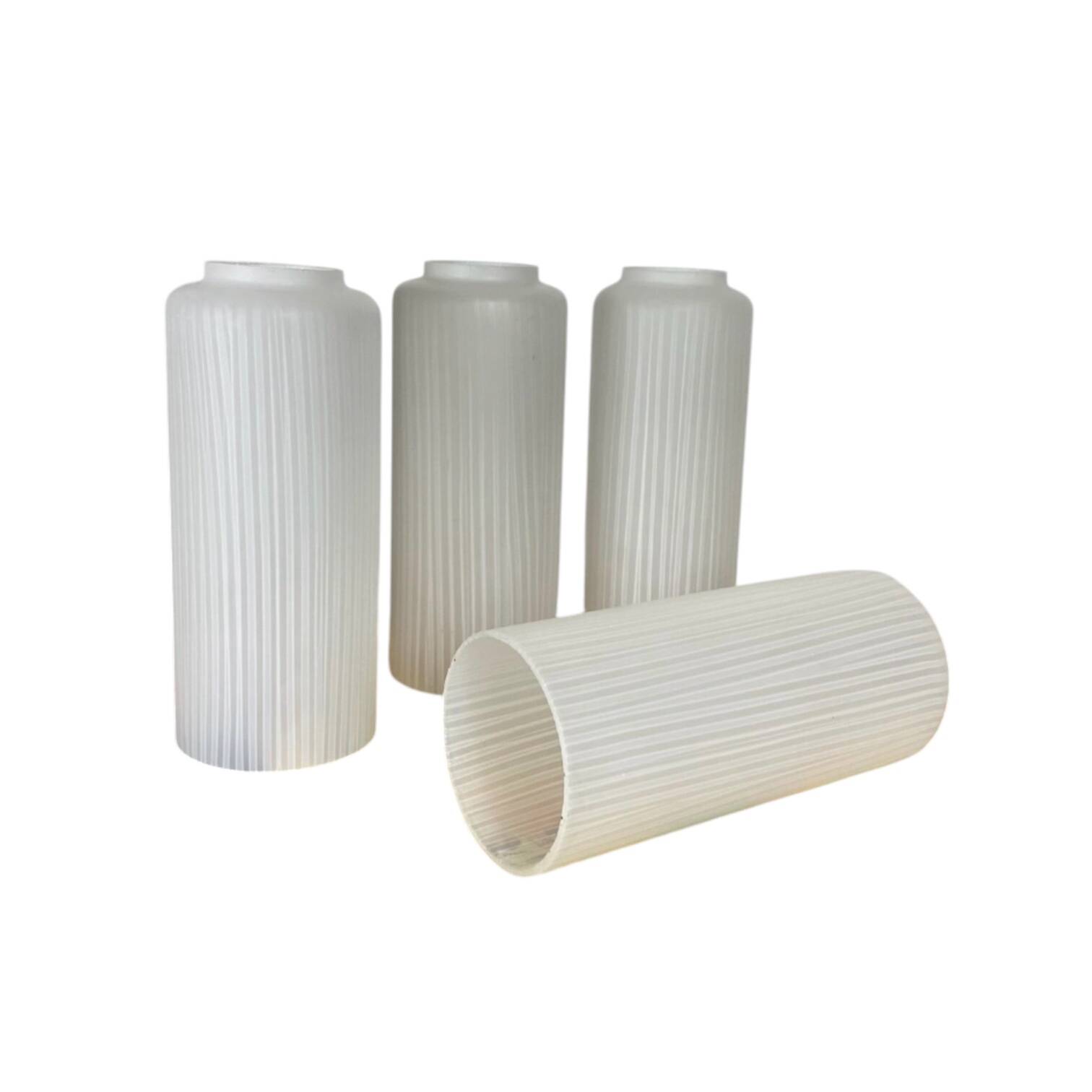 Set of 4 straight white ribbed glass tulips for wall lamp chandelier.