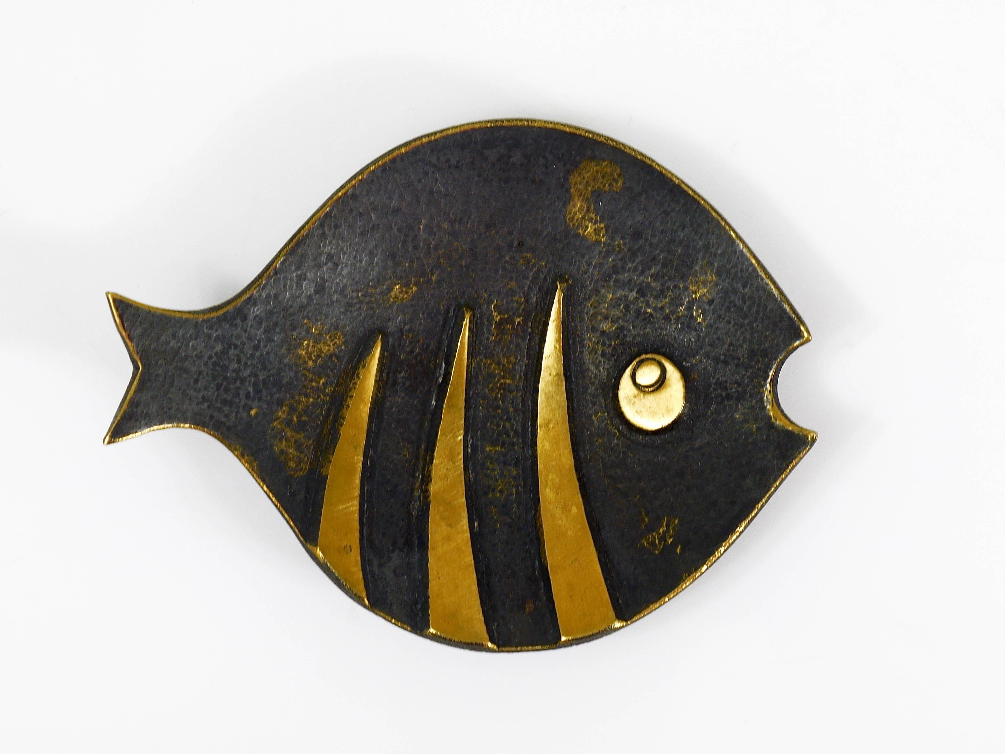 Brass fish ashtray by Walter Bosse, mid-century Herta Baller, Austria, 1950s.