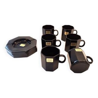 Sophisticated Black Coffee Set – 6 Cups & Saucers (1970s)