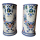 Pair of Gien earthenware roller vases with Rouen decoration