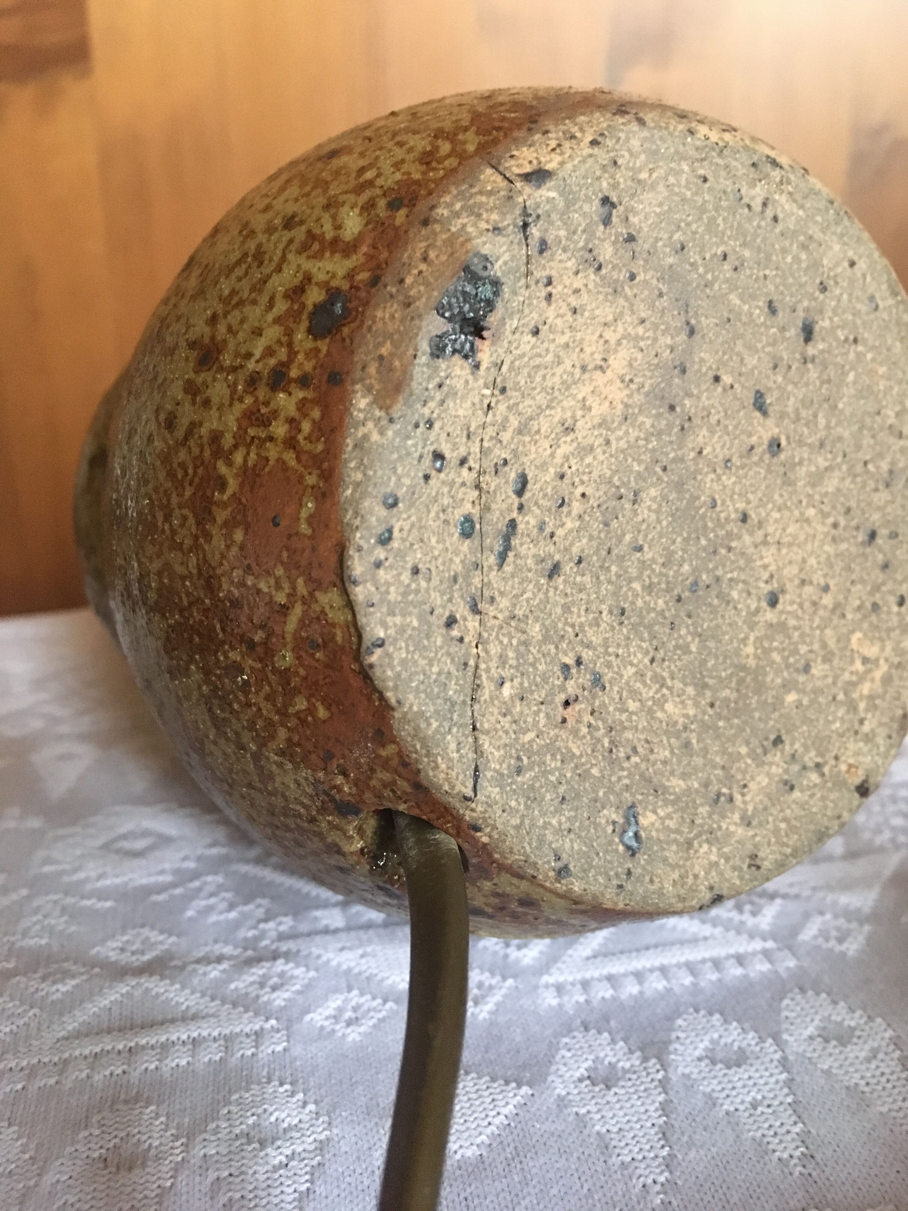 Pyrity sandstone owl lamp signed Guy Baudat