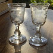 Set of 8 acid-engraved glass liquor glasses