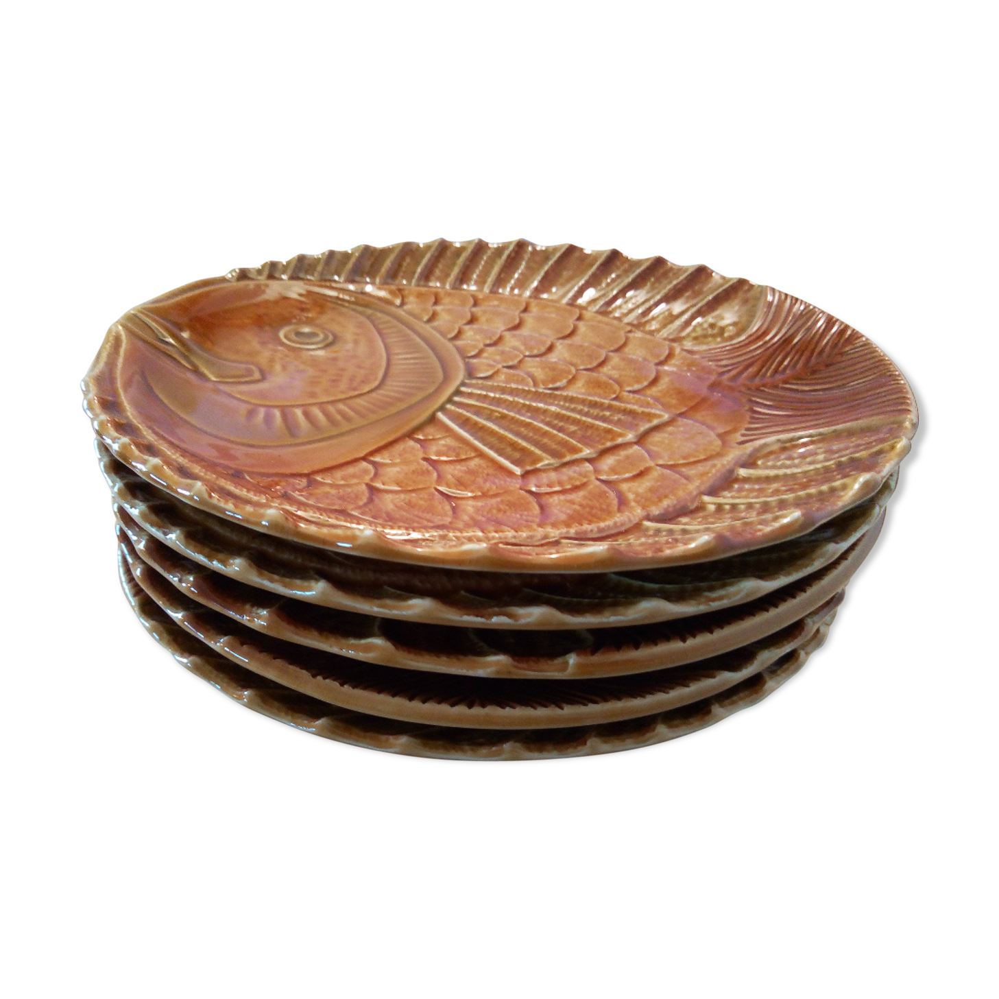Lot de 5 assiettes de poisson Art Déco en faïence de Sarreguemines