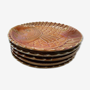 Set of 5 fish plates Art Deco earthenware of Sarreguemines