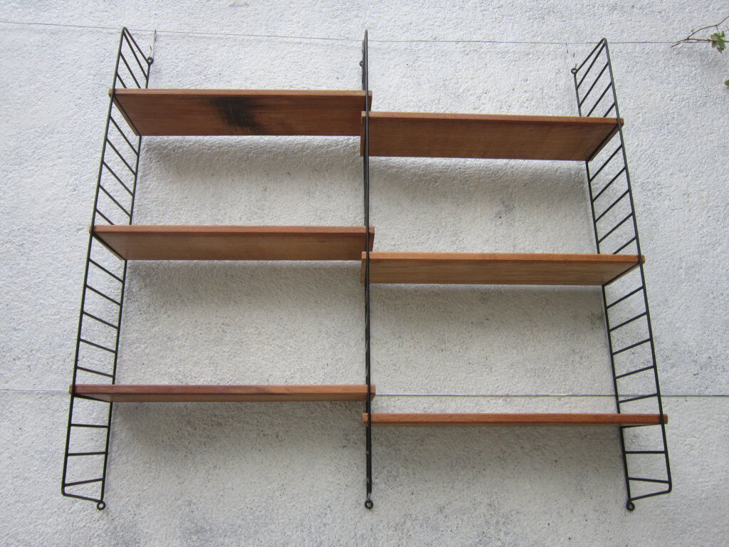 Large shelf String of the ' 60s, solid oak shelves
