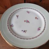 6 flat plates in PL Limoges porcelain 24 cm flower decoration with gold edging