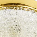 Applique Plafond Ronde J.T. Kalmar en Laiton et Verre Texturé, Moderne du Milieu du Siècle, Autriche, Années 1950