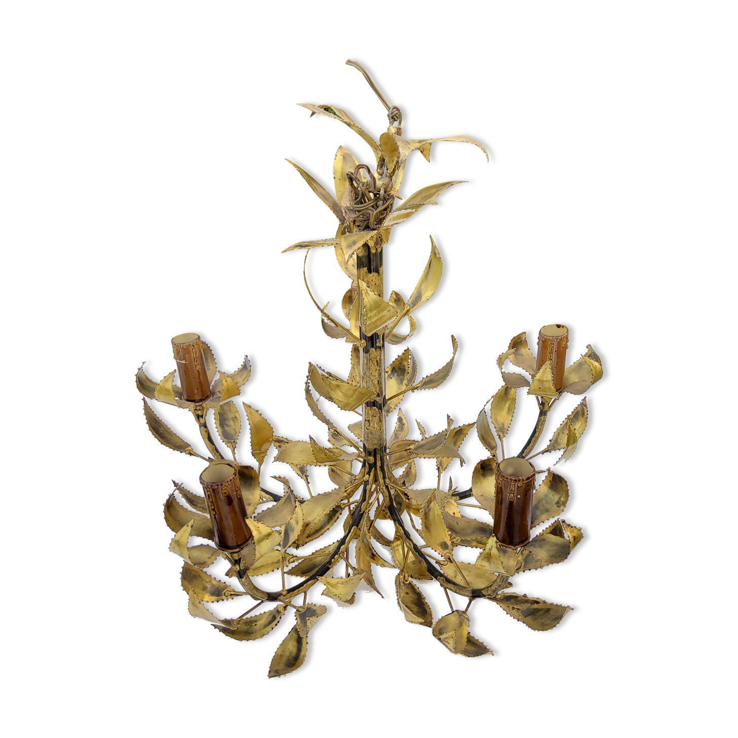 Lustre feuilles en métal doré des années 50