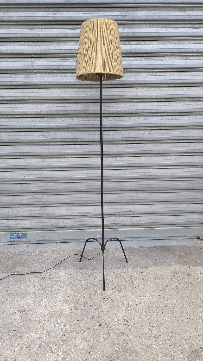 Wrought iron tripod floor lamp 1950