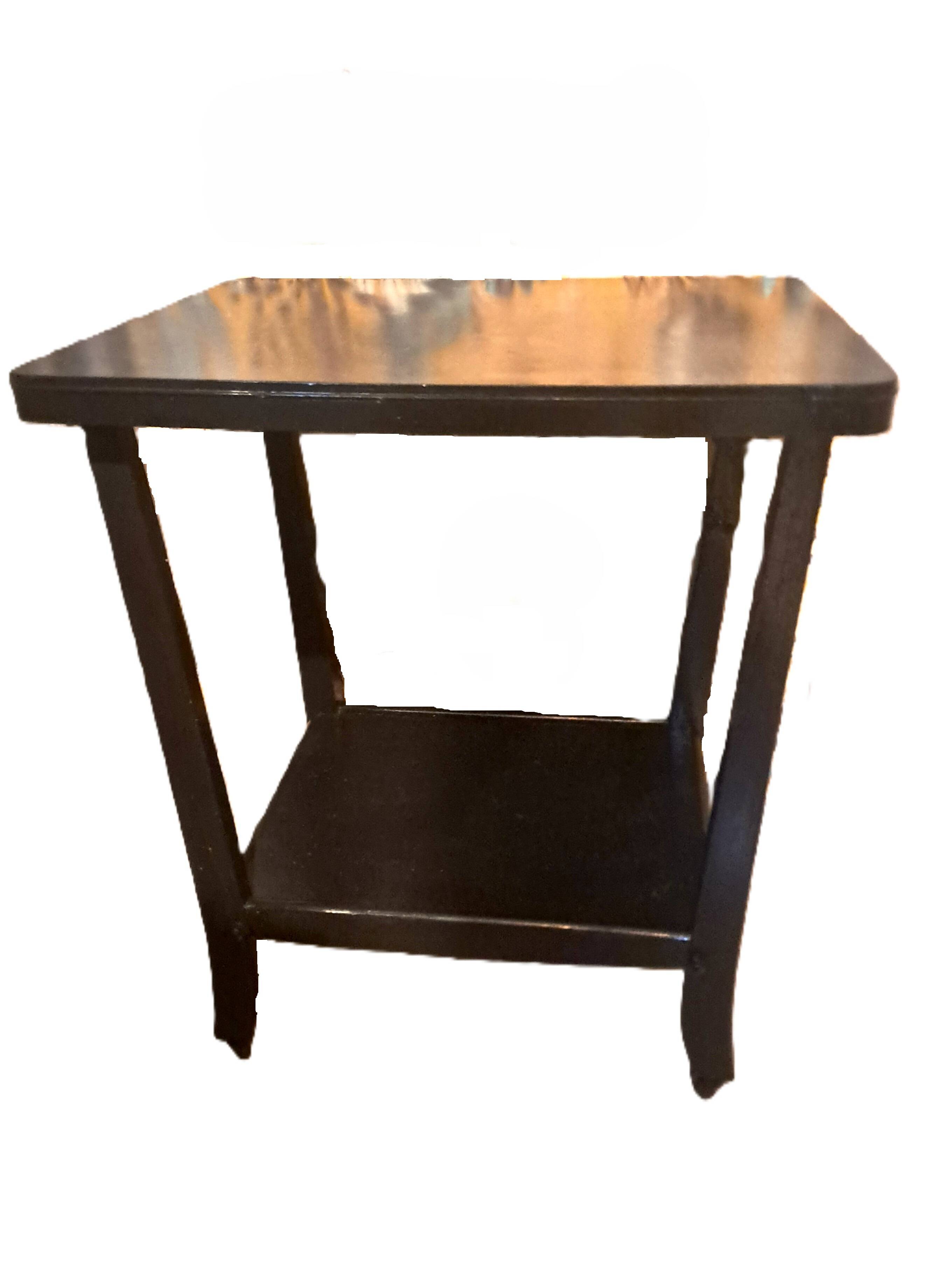 Art Deco style side table, console table on wheels, black varnished wood, 1940
