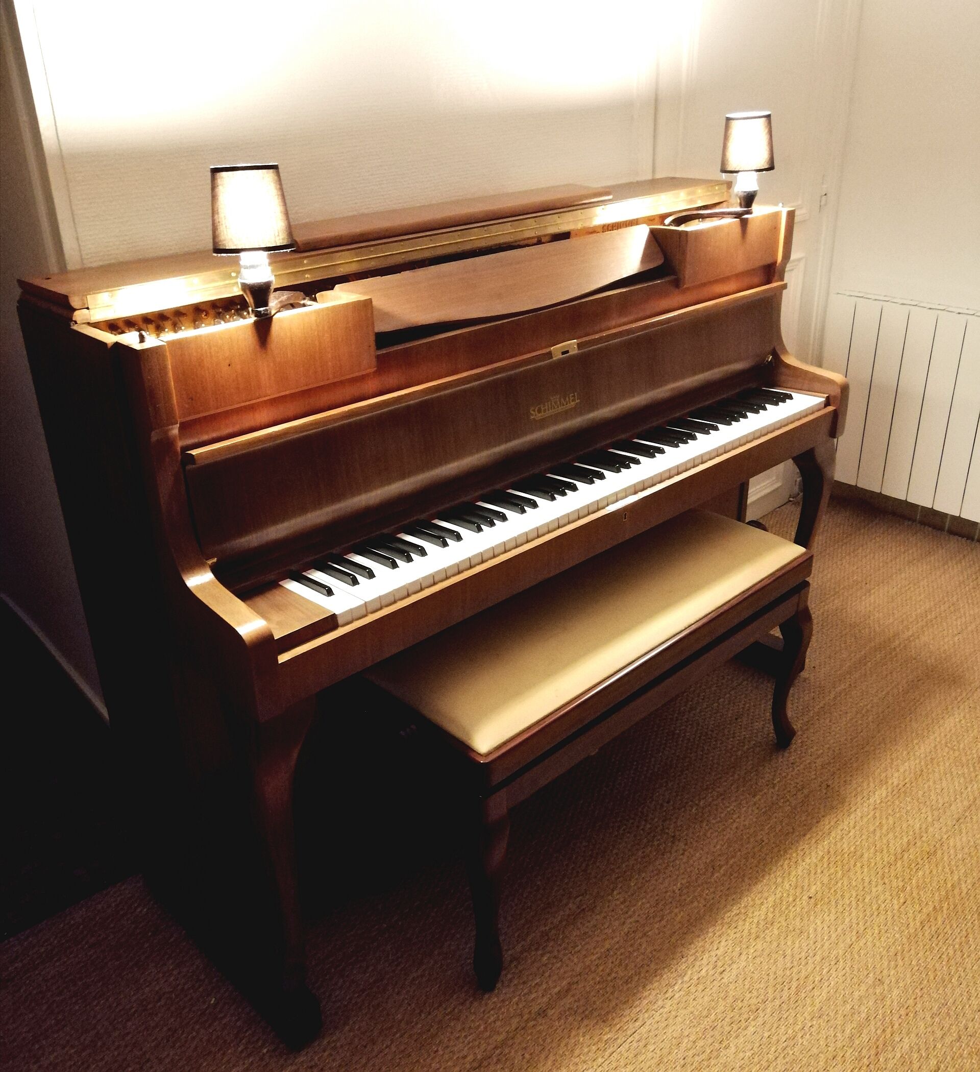 Schimmel piano with lamp 1968 braunschweig