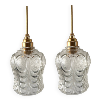 Set of two vintage chiseled glass portable lamps