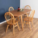 Retro Blonde Ercol Model 383 Dining Table & Four Model 370 Windsor Kitchen Dining Chairs