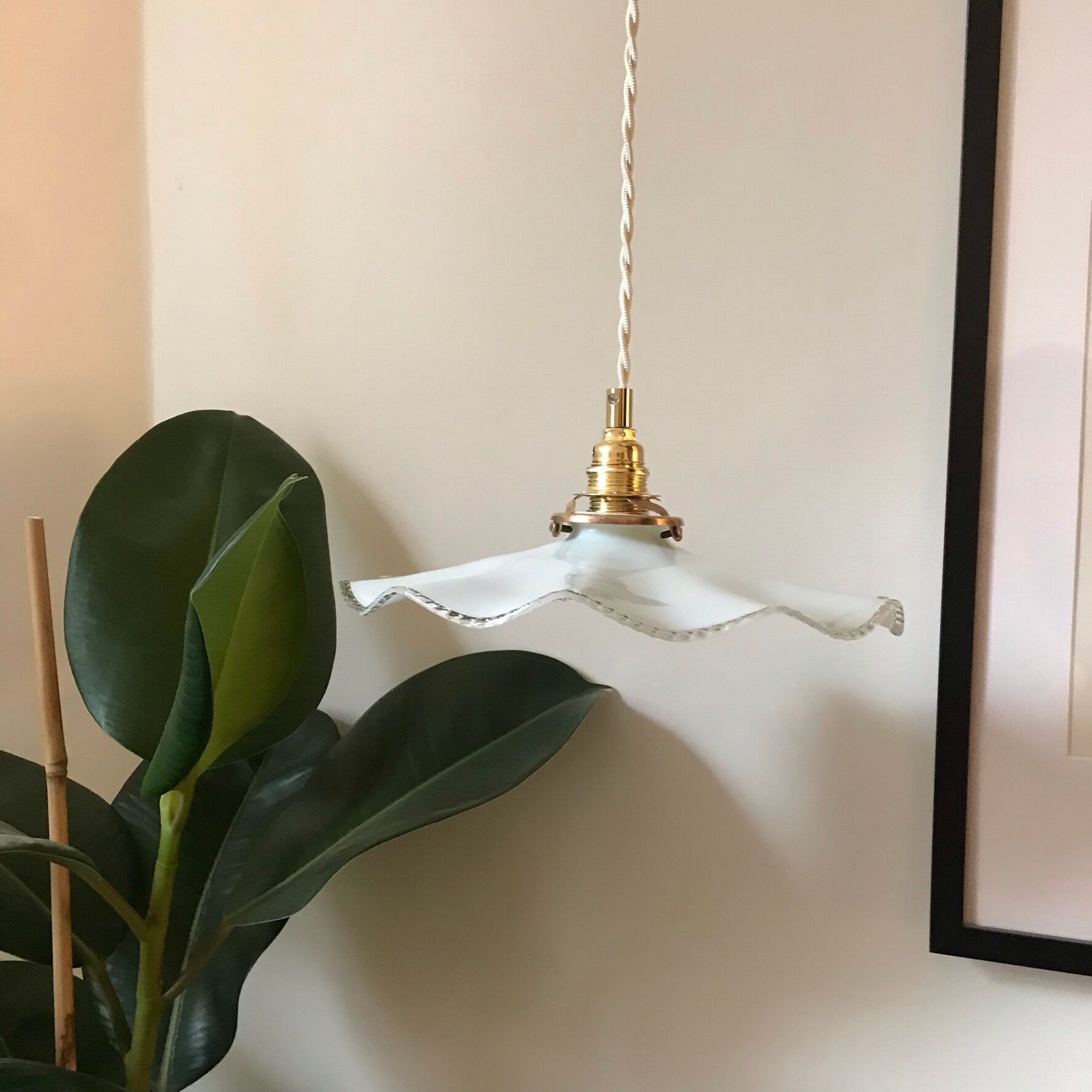 Vintage blue/light green serrated opaline pendant lamp