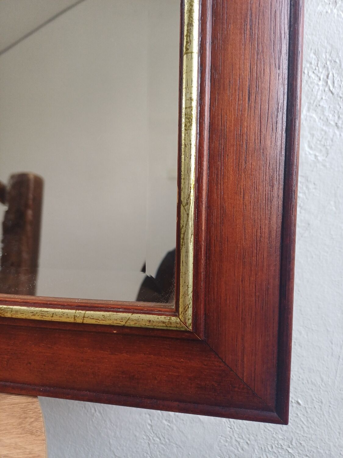 Vintage Cherry Wood Wall Mirror with Gilt Detail & Beveled Glass, 1980