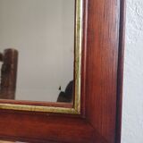 Vintage Cherry Wood Wall Mirror with Gilt Detail & Beveled Glass, 1980