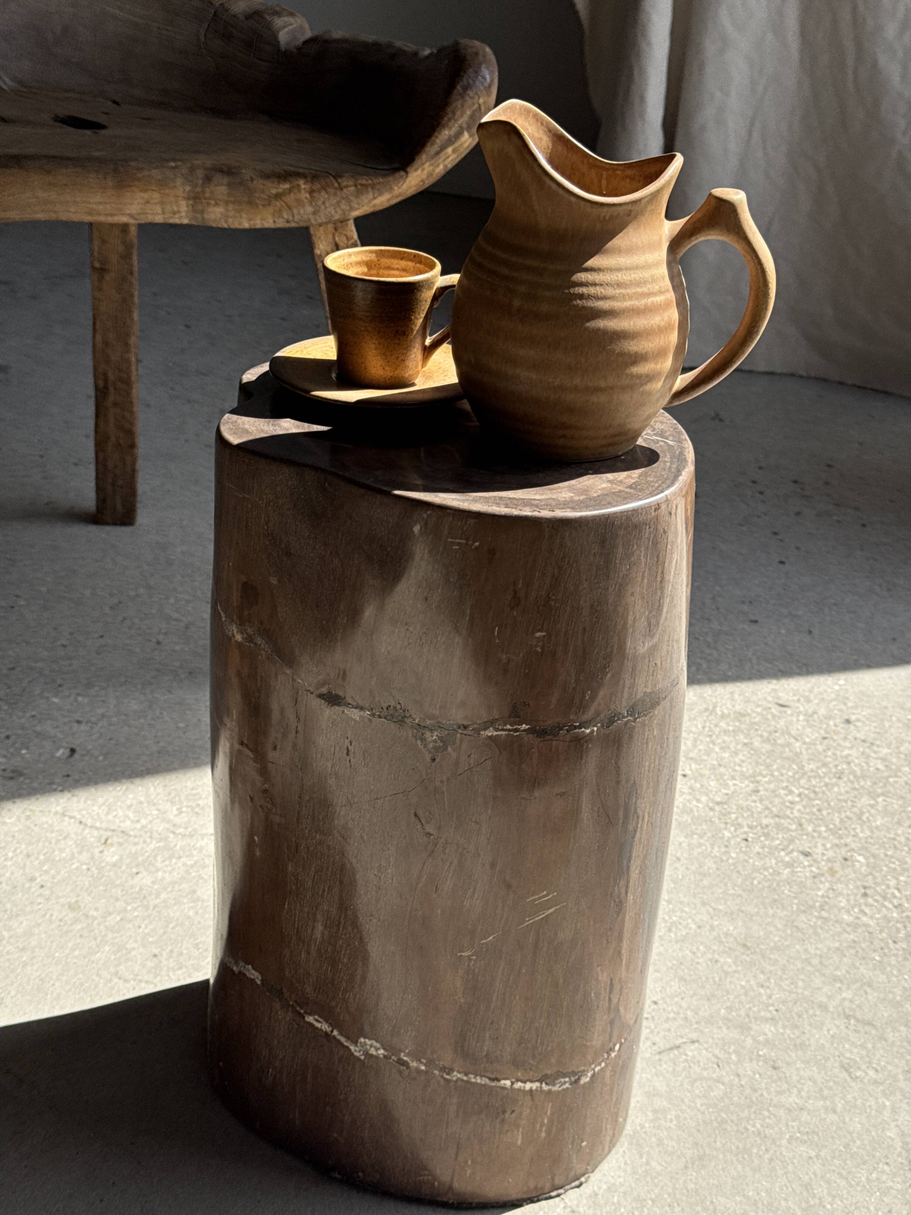 Table d'appoint en bois pétrifié brune H46 D29 - 3338