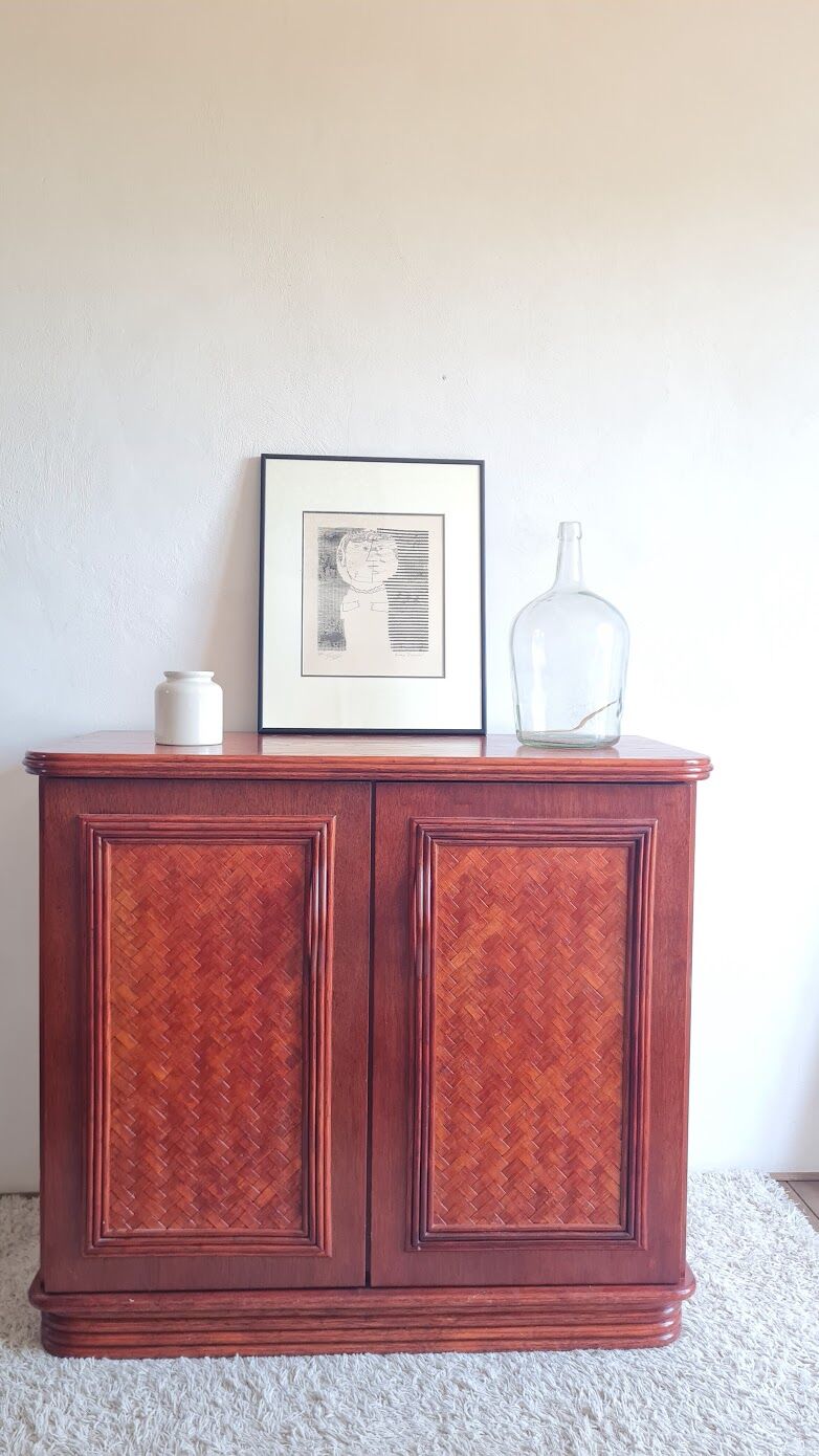 Buffet en rotin et bois circa années 70