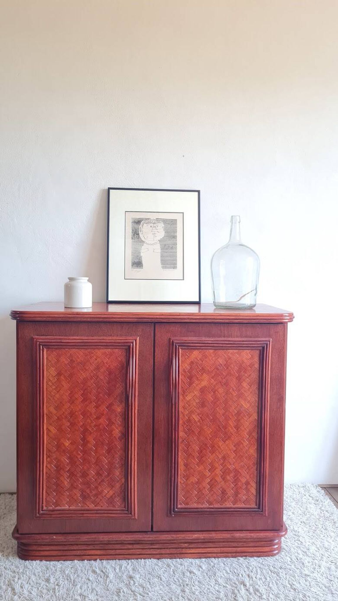 Rattan and wood sideboard from the 1970s.