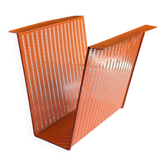 Vintage metal magazine rack in perforated orange/Mathieu Mategot style/70s