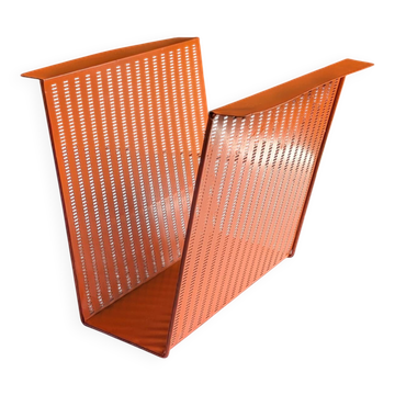Porte revues vintage en métal perforé orange/Style Mathieu Mategot/70'