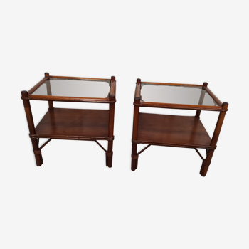 Bamboo bedside table pair above glass
