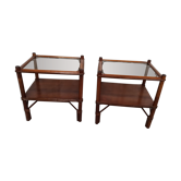 Bamboo bedside table pair above glass