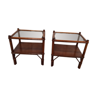 Bamboo bedside table pair above glass