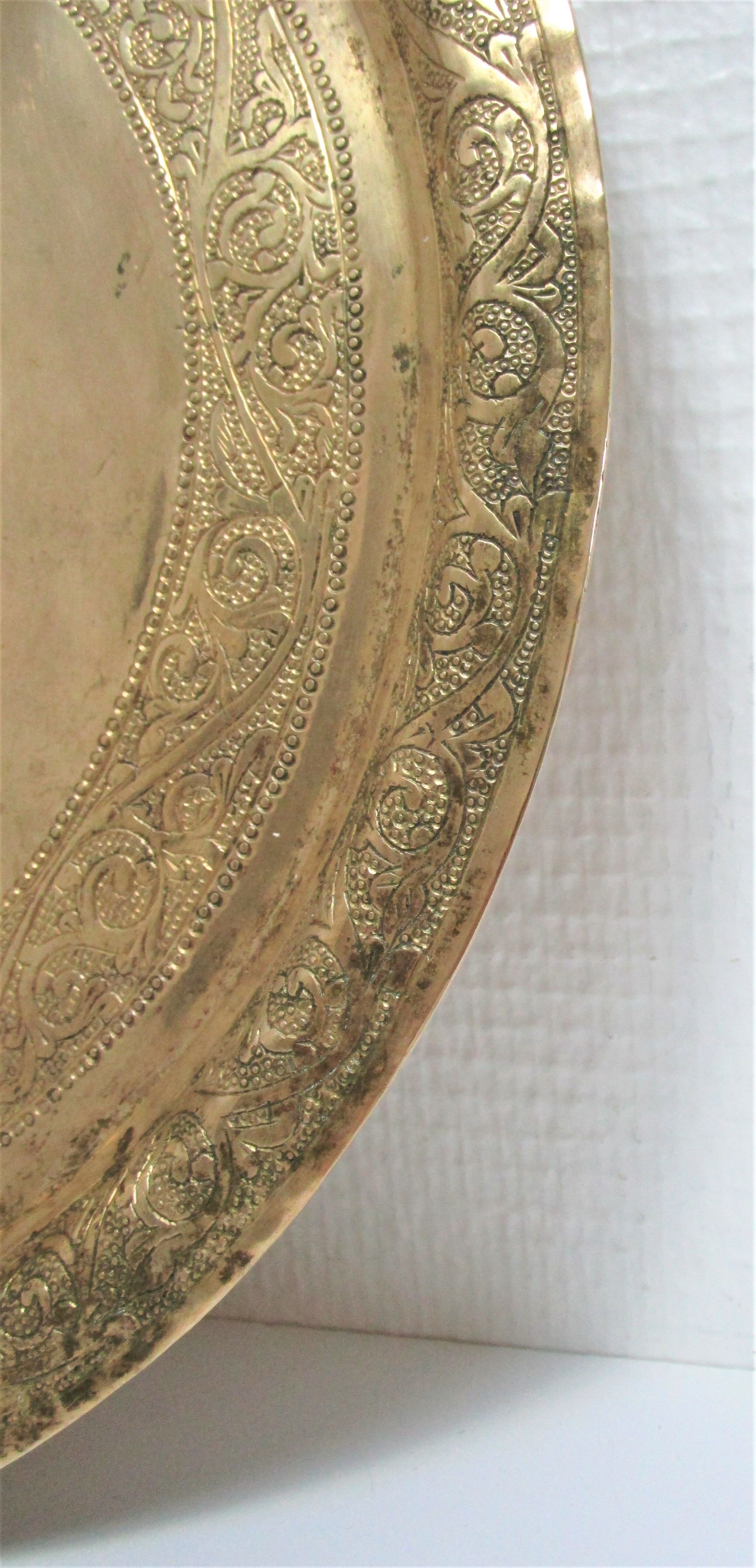 Moroccan patinated brass platter 70s
