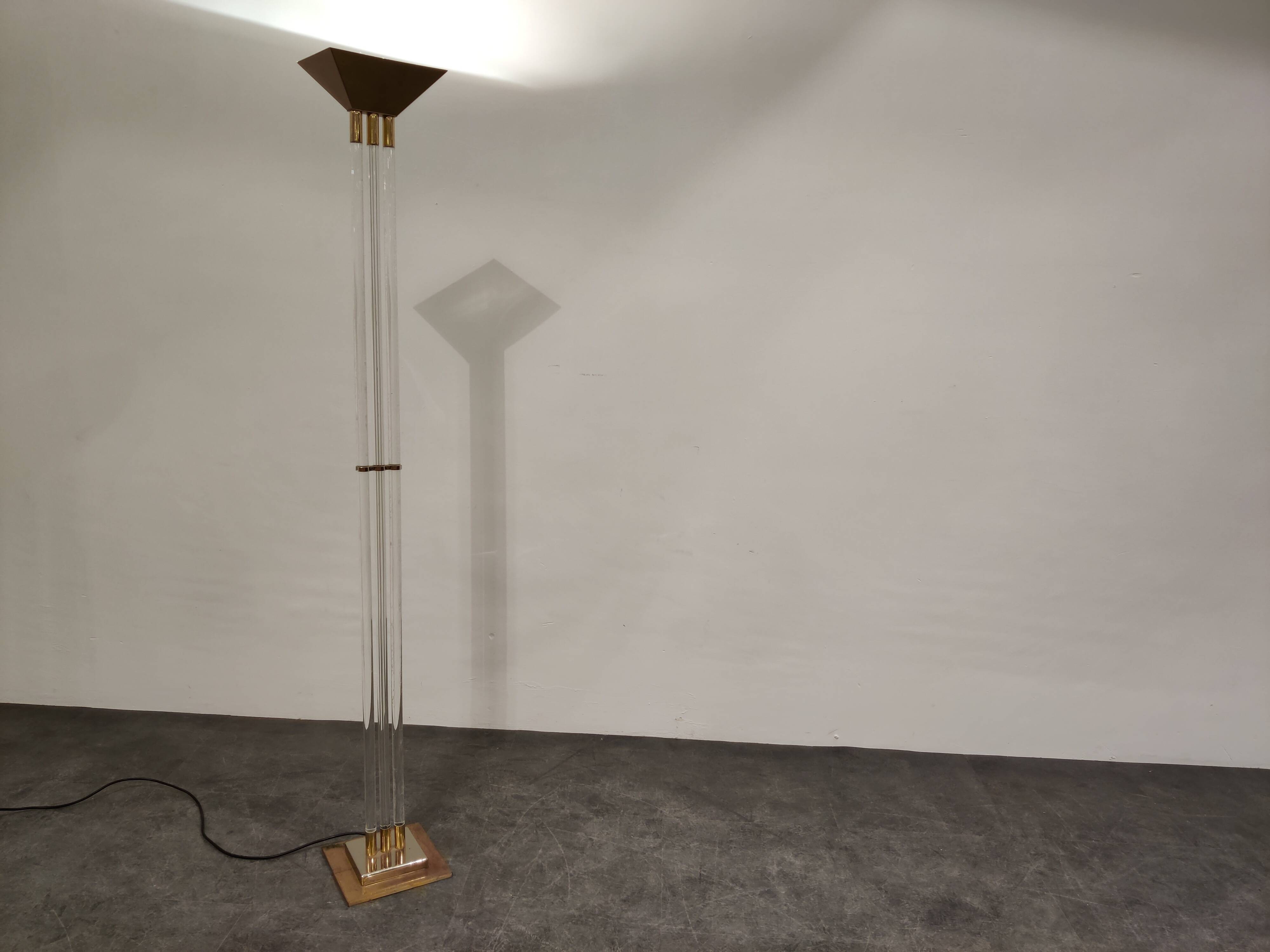 Vintage Brass and Lucite Floor Lamp, 1970s