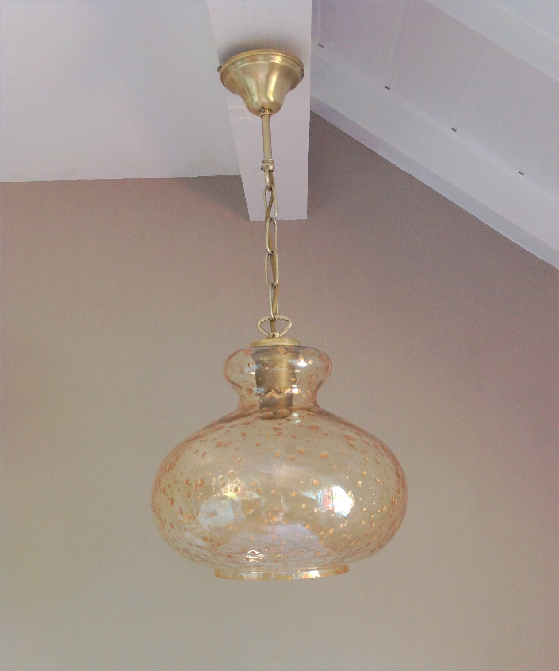 Suspension globe en verre bullé ambré et pailleté /vintage années 60-70