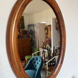 Vintage oval mirror in wood and brass