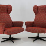 1970s pair of swivel wingback armchairs, Czechoslovakia