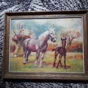 Antique painting depicting horses