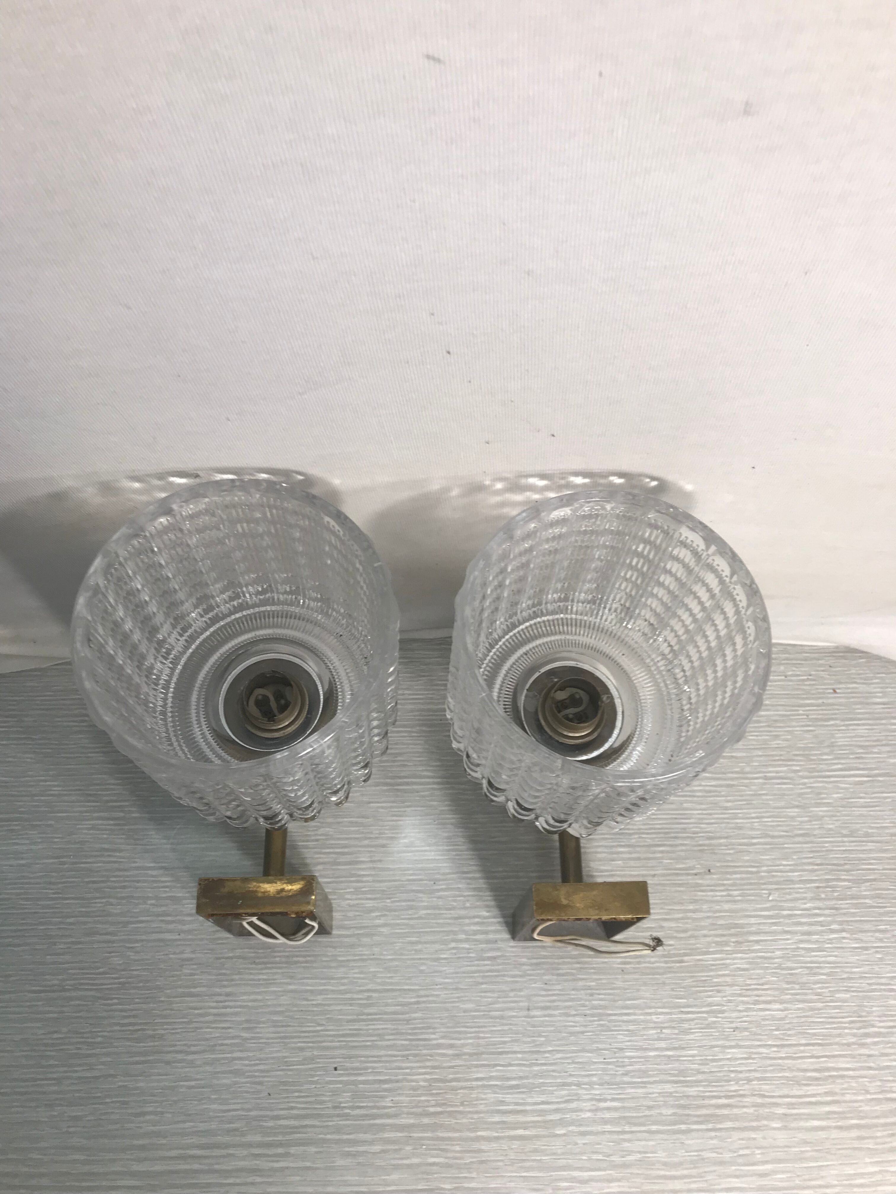 Pair appliques bronze with vintage moulded glass reflectors