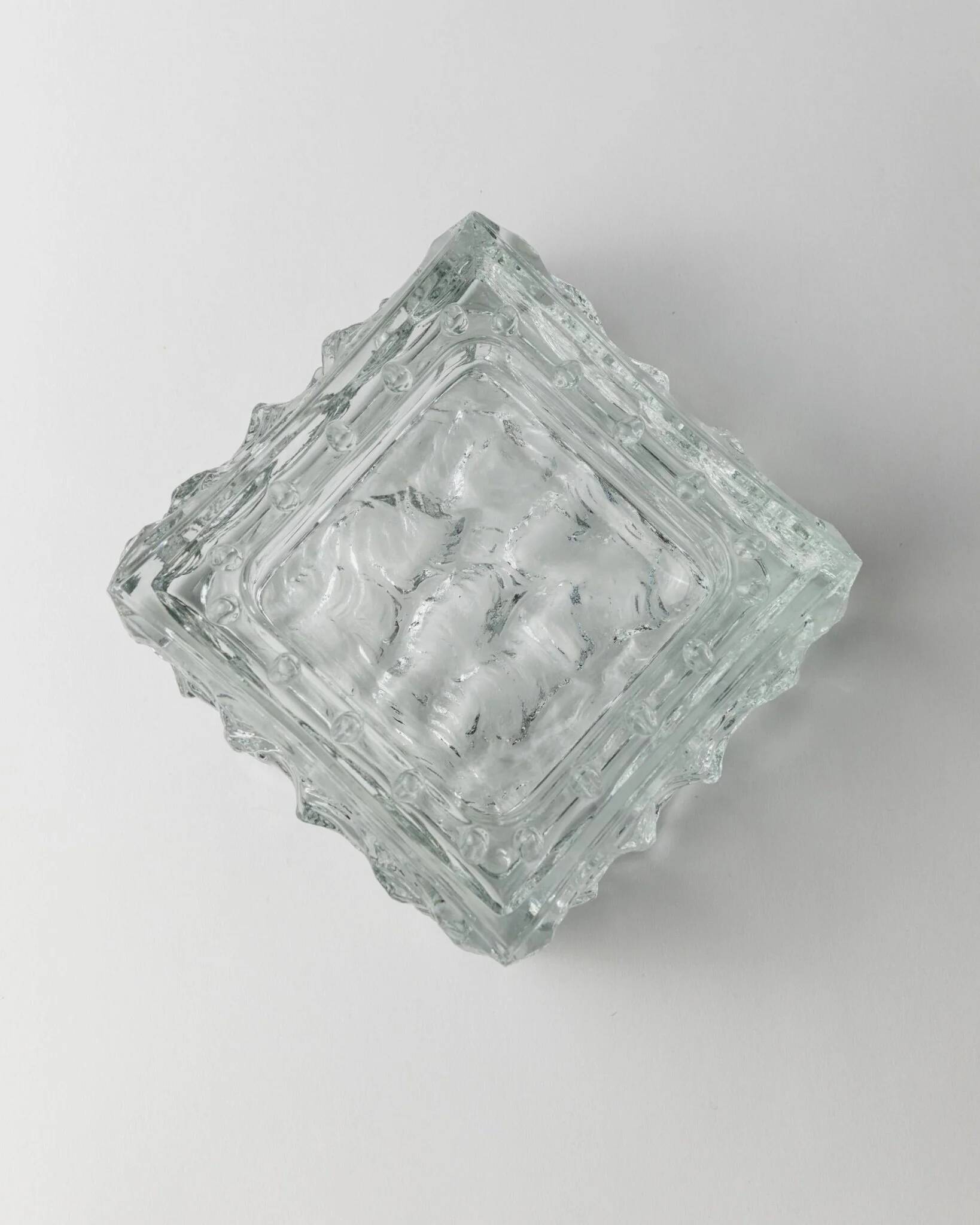 Large Vintage Murano Glass Ashtray - Transparent Glass with Ice Texture, Italian 1970s Design