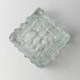 Large Vintage Murano Glass Ashtray - Transparent Glass with Ice Texture, Italian 1970s Design