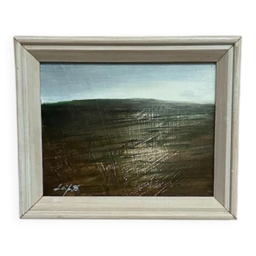 Huile sur panneau d'origine suédoise – « Paysage » par Angela Wakefield. – Vintage et encadrée – 20 × 17 cm (7,8" × 6,6")