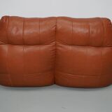 Pouf / Canapé 2 places en cuir patchwork vintage