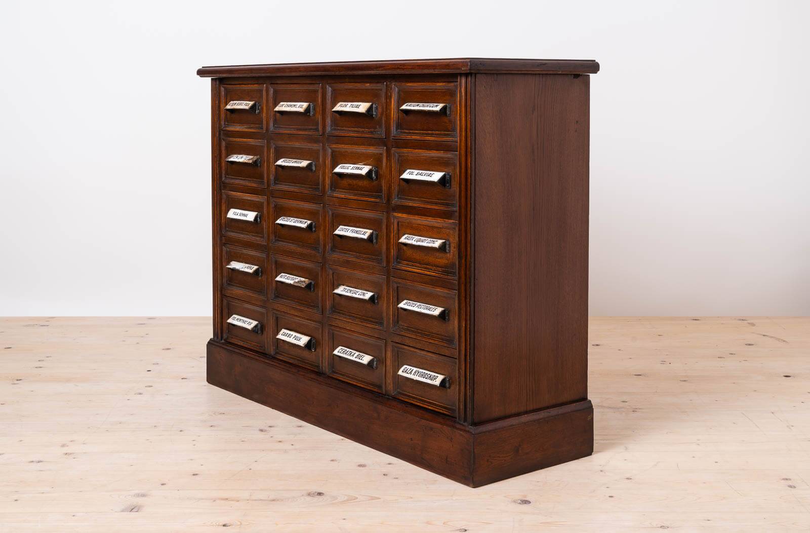 Apothecary Chest of Drawers, Solid Oak Wood, Restored, Early 20th Century