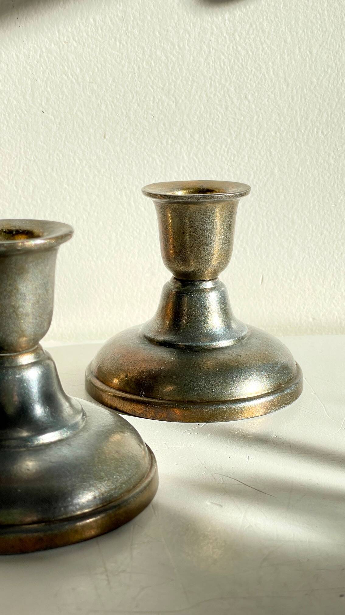 Industrial candle holders steel and silver bronze vintage