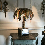 Palm tree table lamp in gilded metal and base in glass plates style year 70