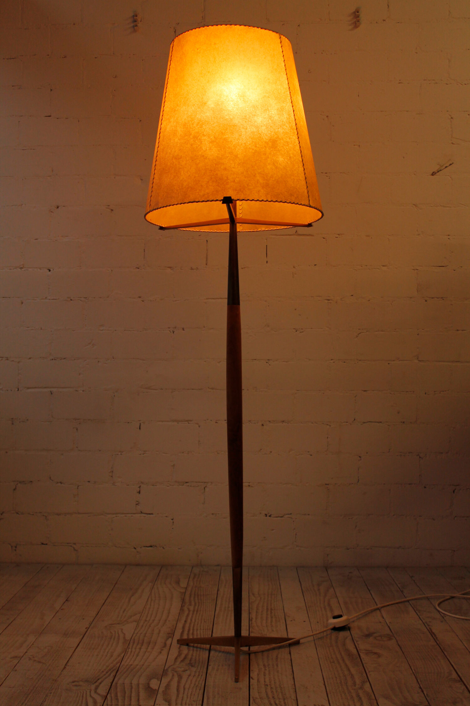 Brass and Cherry Floor Lamp, 1950s