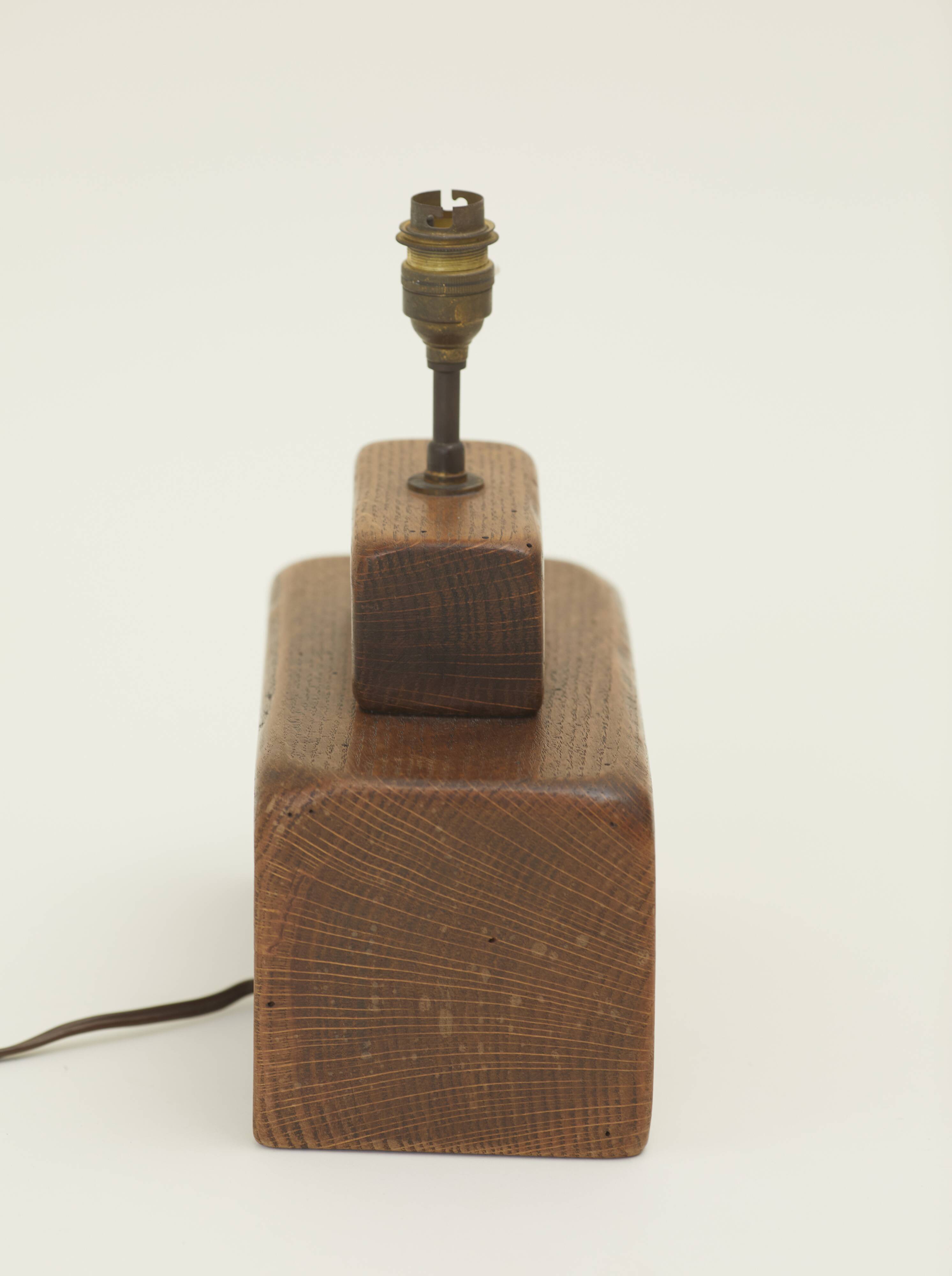 Brutalist artisanal lamp in solid wood (oak) vintage Circa 1960