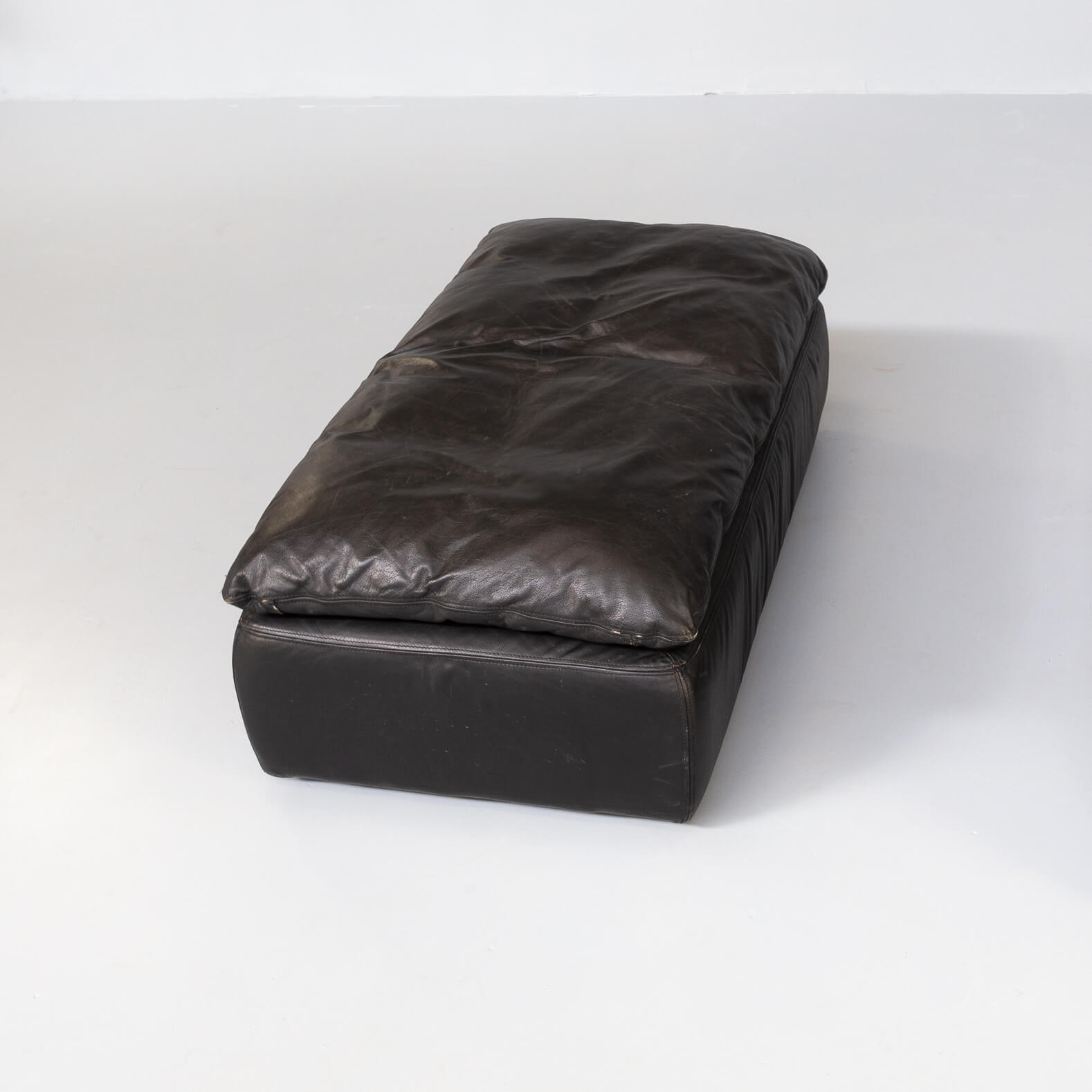 80s black leather pouf, sofa, ottoman set/2