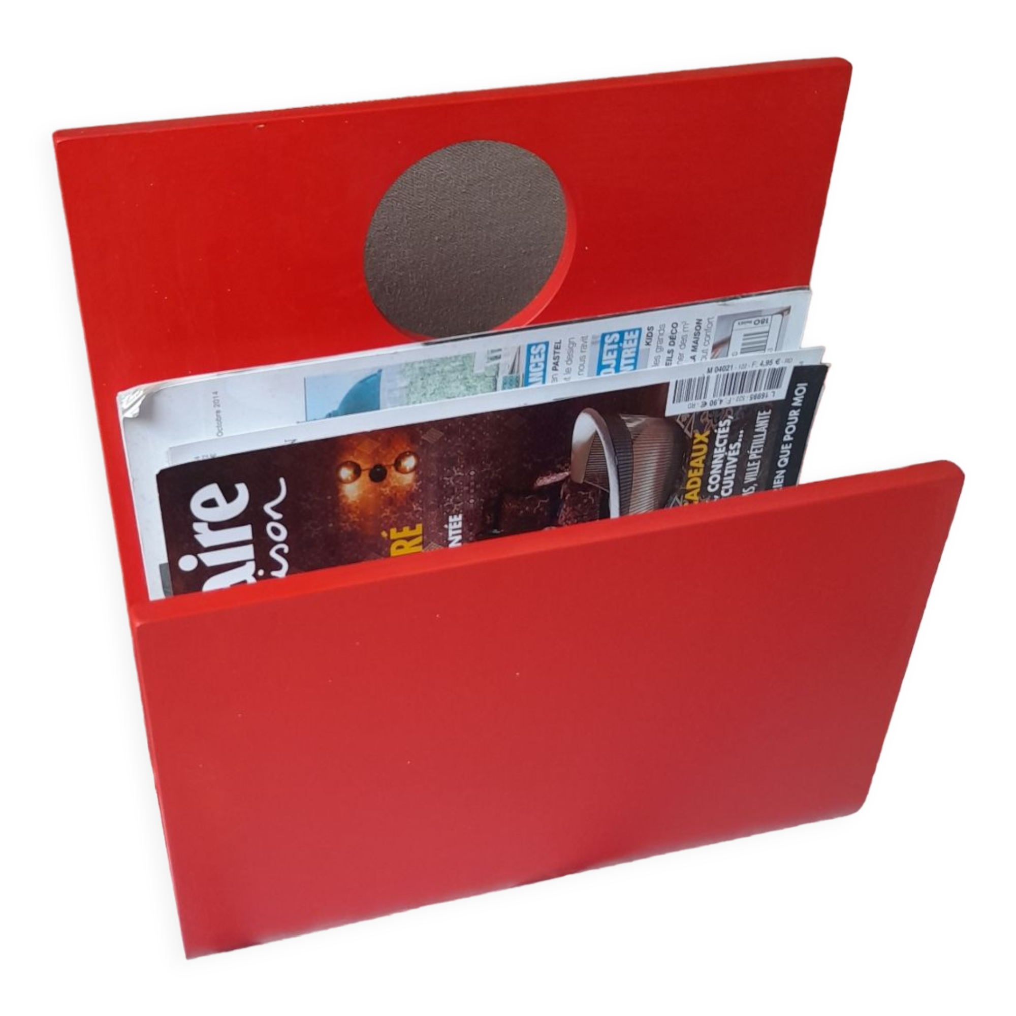 Red wood magazine holder